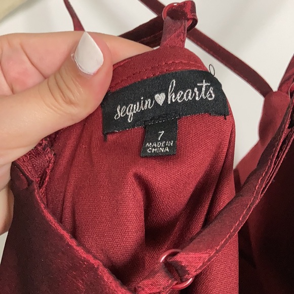 Sequin Hearts Y-Neck Handkerchief Fit Flare Dress - Picture 4 of 4